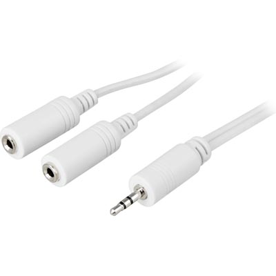 Deltaco 2.5mm Male - 2x2.5mm Female Splitter Cable, 1m, White